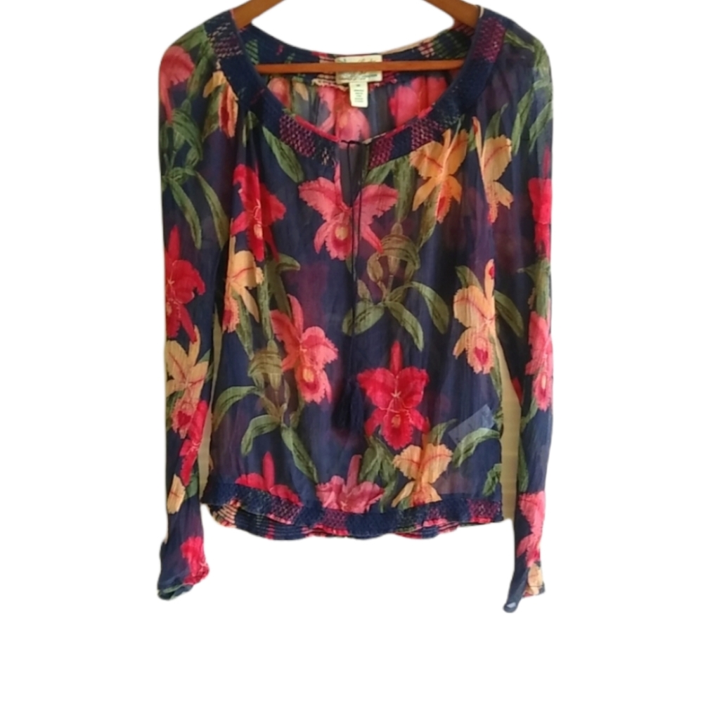 Lucky Brand Floral Long Sleeve Top - Red and Blue